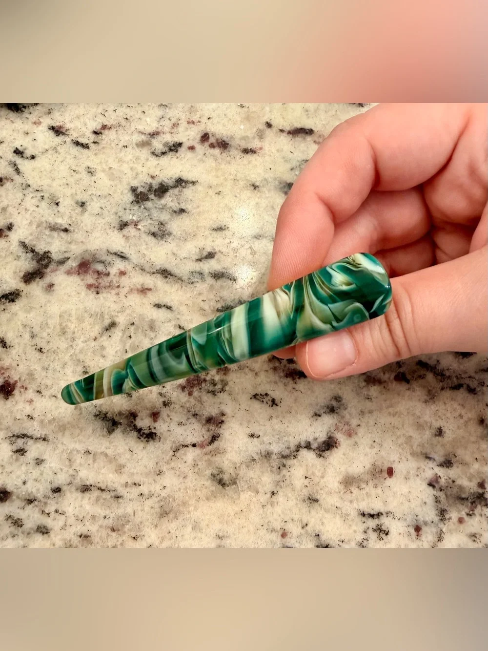 New Luxe Chignon Pinch Clip - Malachite Green Colored Alligator Clip 3.5”
